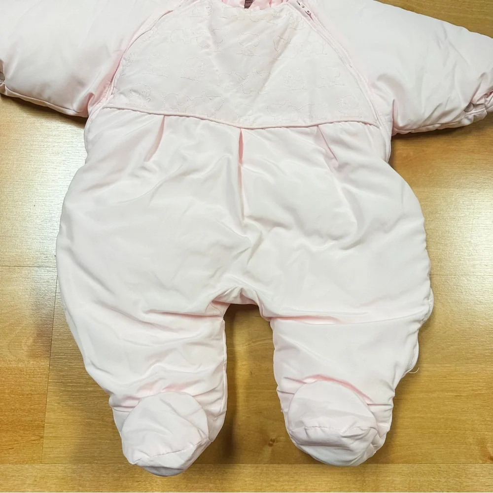 Absorba Light Pink Hooded Puffer Pram Bunting Snowsuit Baby Girl Size 3M